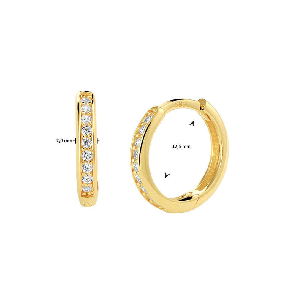 klapoorringen zirkonia 14K geelgoud