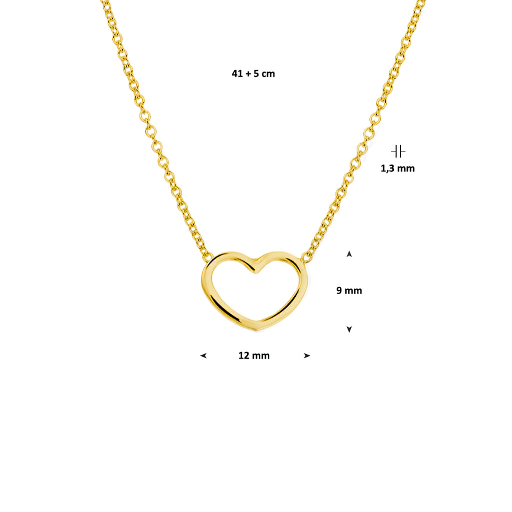 collier hart 41 + 5 cm 3 micron zilver verguld (geel)