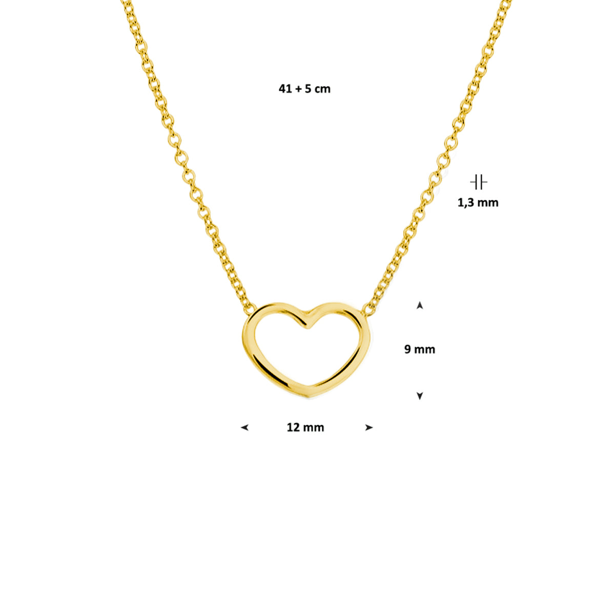 collier hart 41 + 5 cm 3 micron zilver verguld (geel)