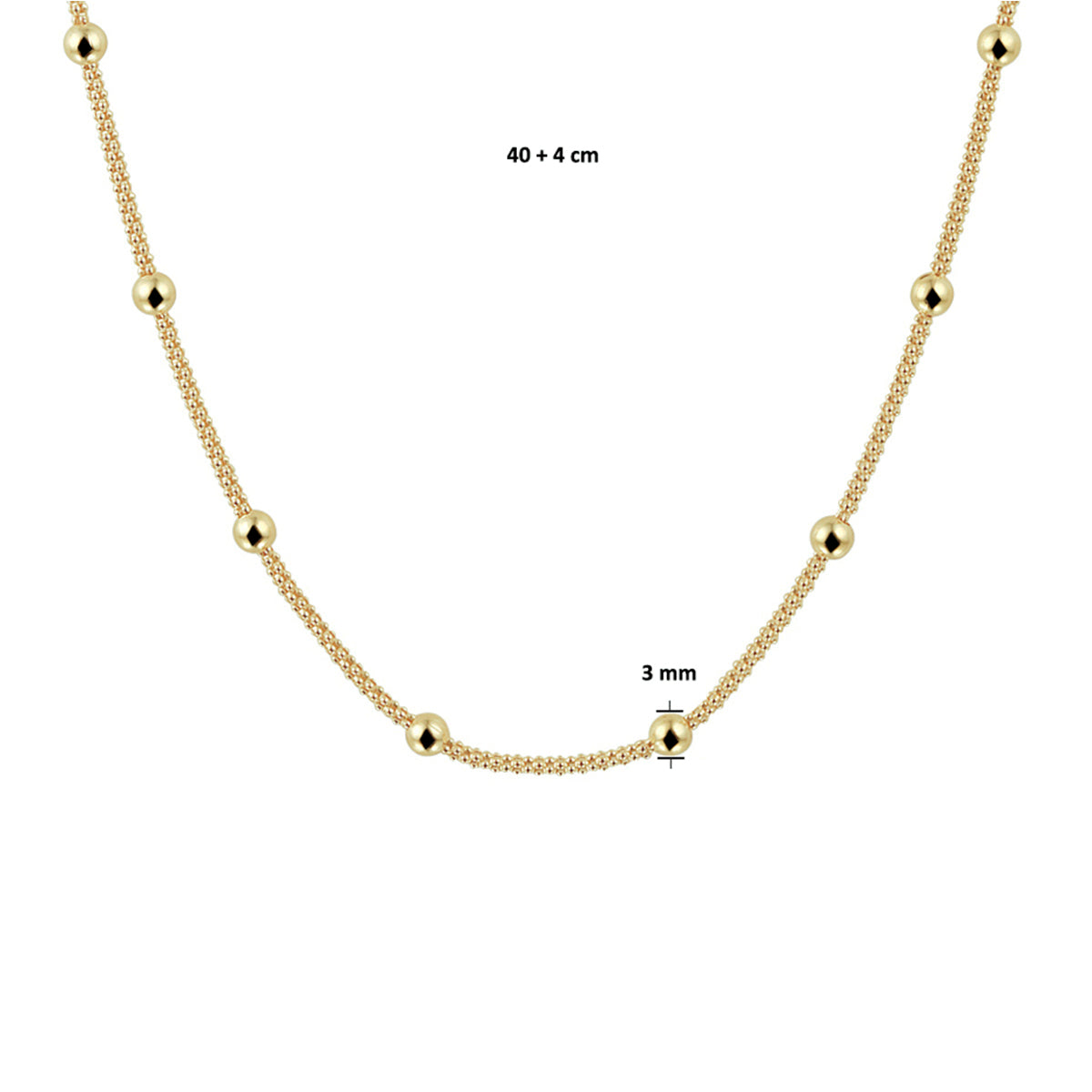 Halskette Kugeln 3,0 mm 40 + 4 cm 3 Micron Silber vergoldet (gelb)