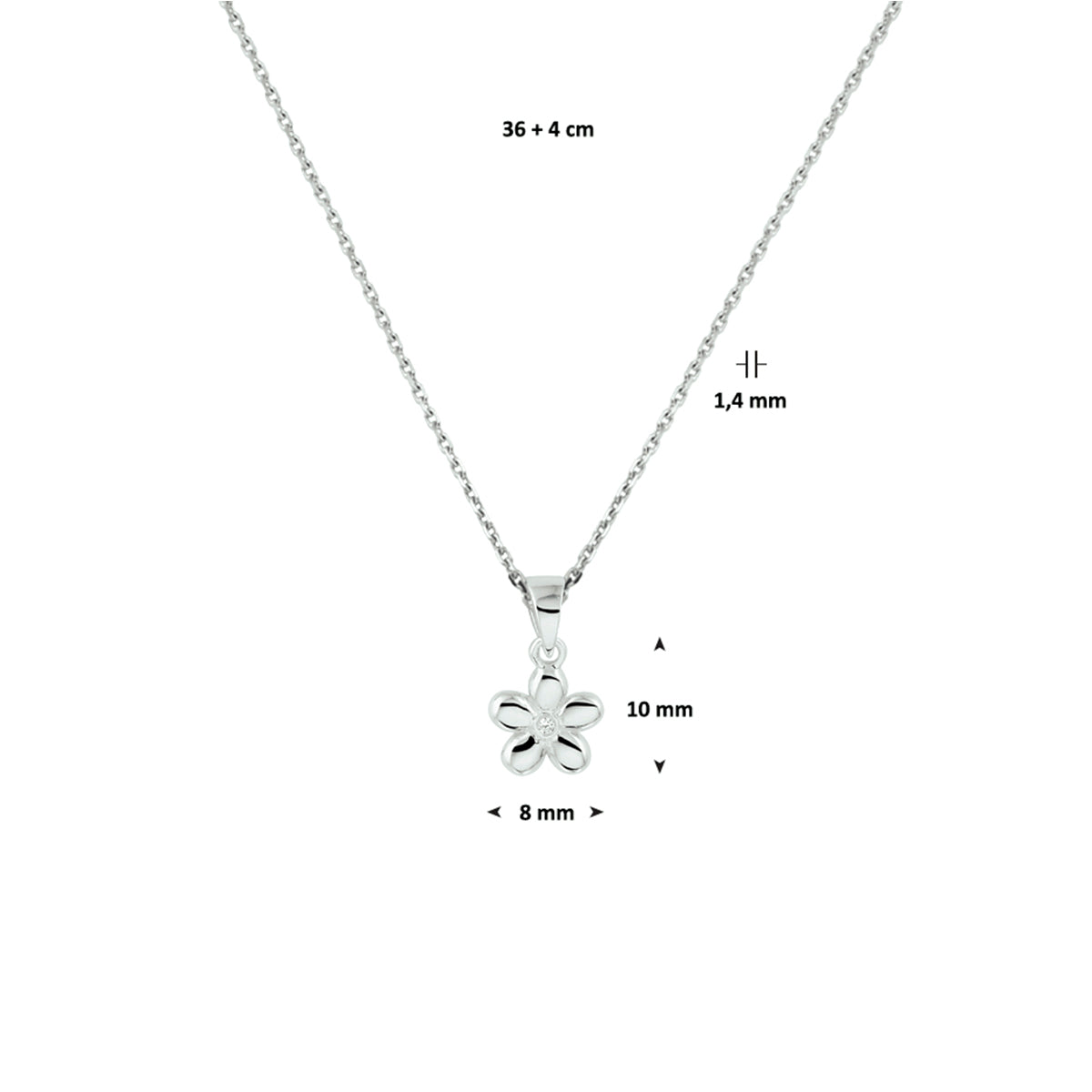 Halskette Blume 1,1 mm 36 + 4 cm Silber rhodiniert