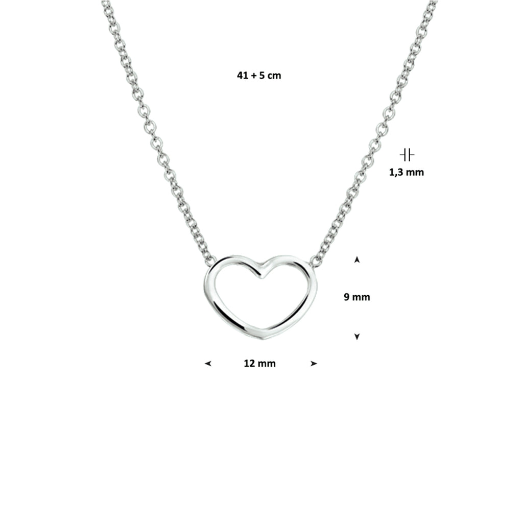 collier hart 41 + 5 cm zilver gerhodineerd