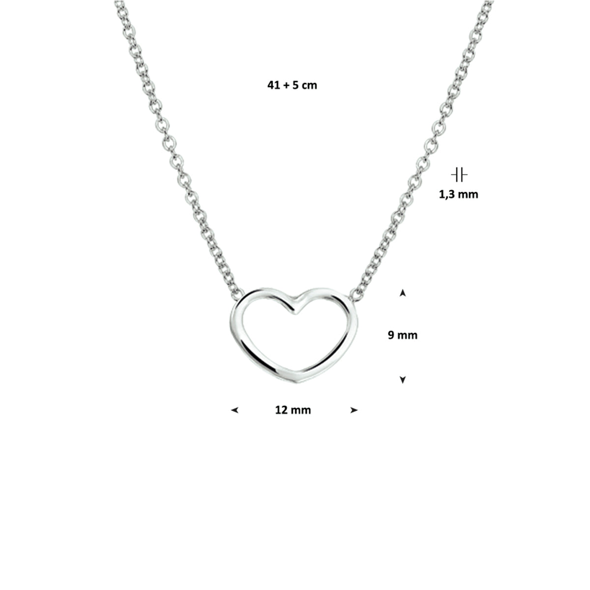 Halskette Herz 41 + 5 cm Silber rhodiniert