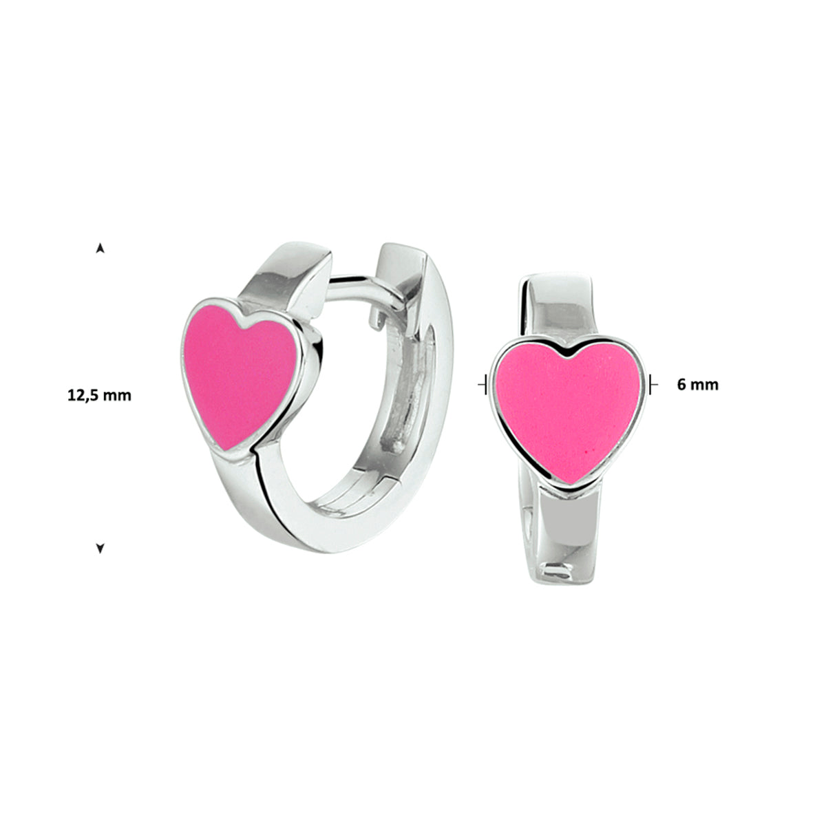 klapoorringen hart emaille zilver gerhodineerd