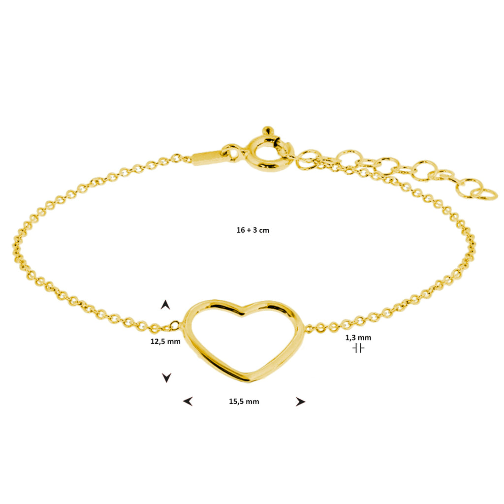 Armband Herz 16 + 3 cm 3 Mikron Silber vergoldet (gelb)