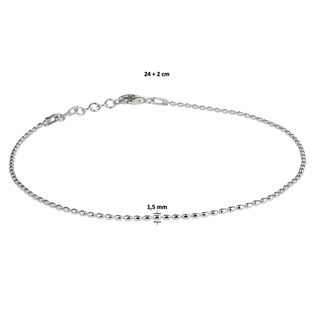 enkelbandje bolletjes 1,5 mm 24 + 2 cm zilver gerhodineerd