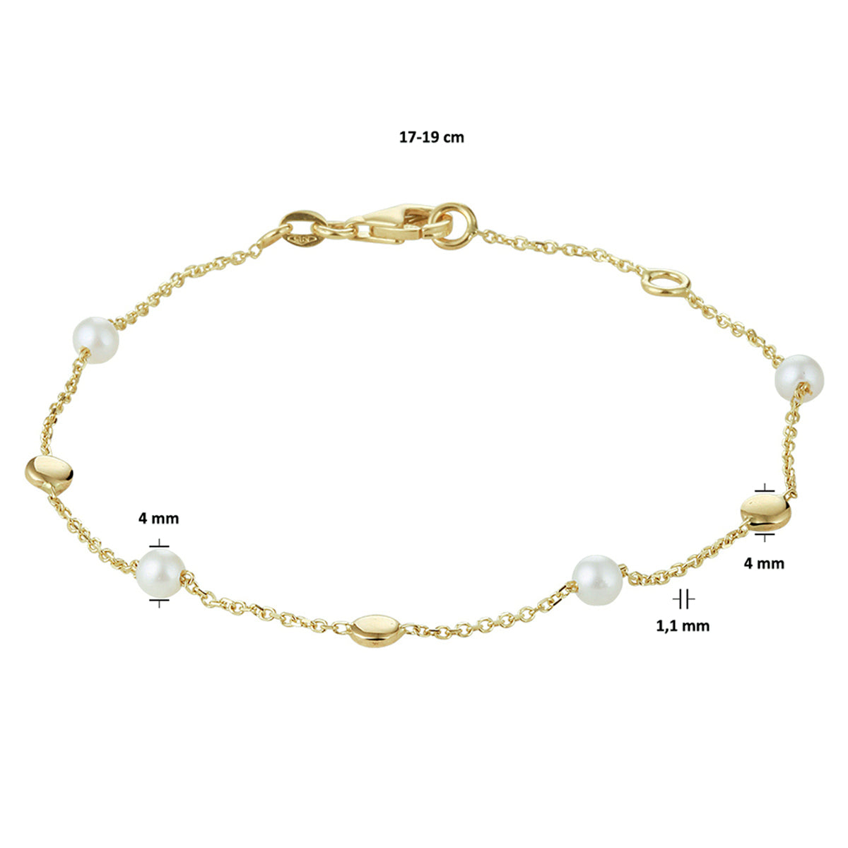 armband parel 17 - 19 cm 14K geelgoud - rondje,bolletje,ringetje,draad