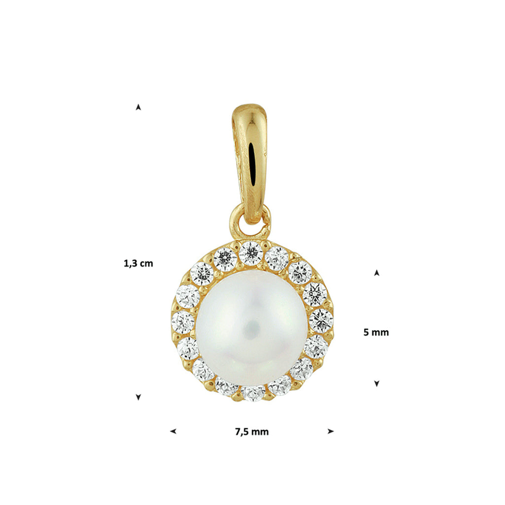 Anhänger Perle und Zirkonia 14K Gelbgold