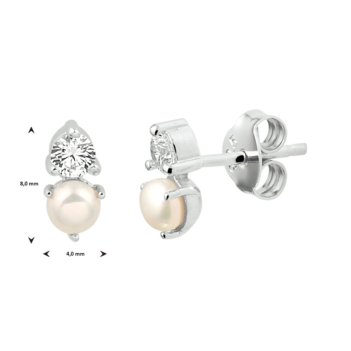 Ohrstecker Perle und Zirkonia Silber rhodiniert