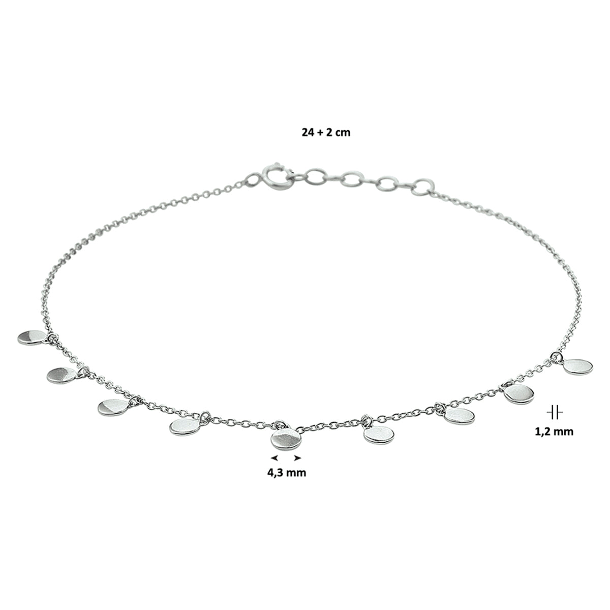 Fußkettchen Kreise 24 + 2 cm Silber rhodiniert