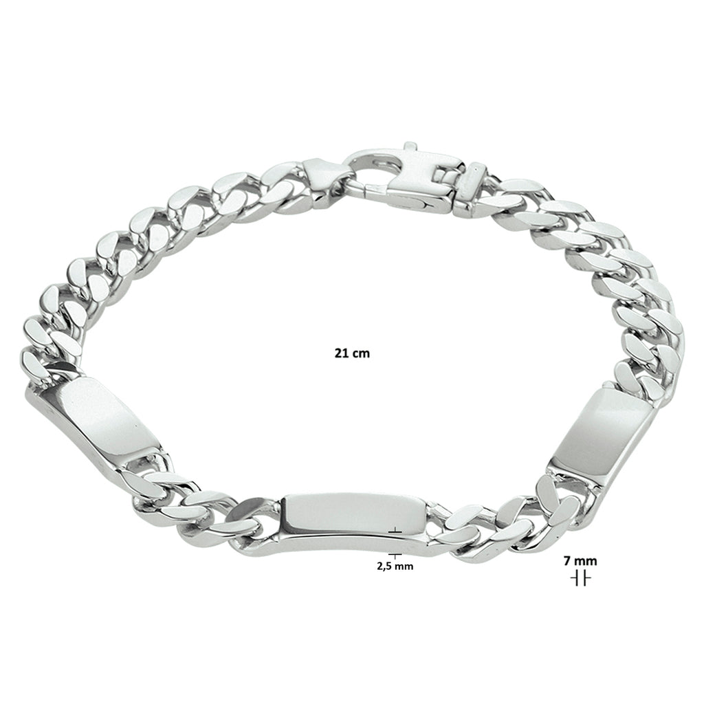 Gravurarmband Gourmette 6-seitig geschliffene Platte 7,0 mm Silber rhodiniert