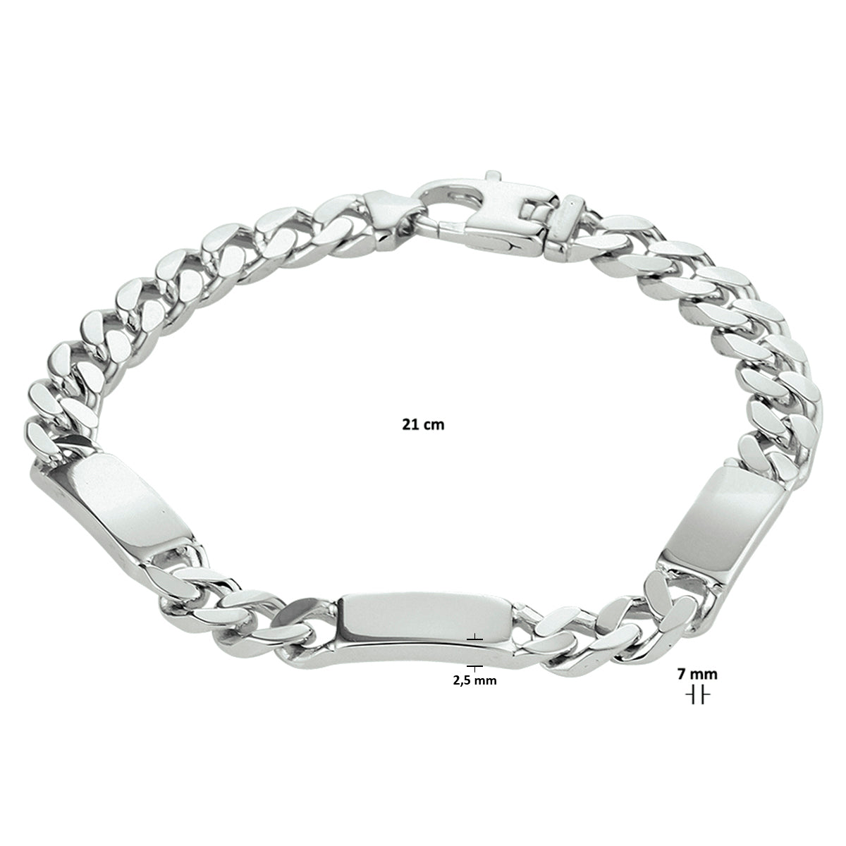 Gravurarmband Gourmette 6-seitig geschliffene Platte 7,0 mm Silber rhodiniert