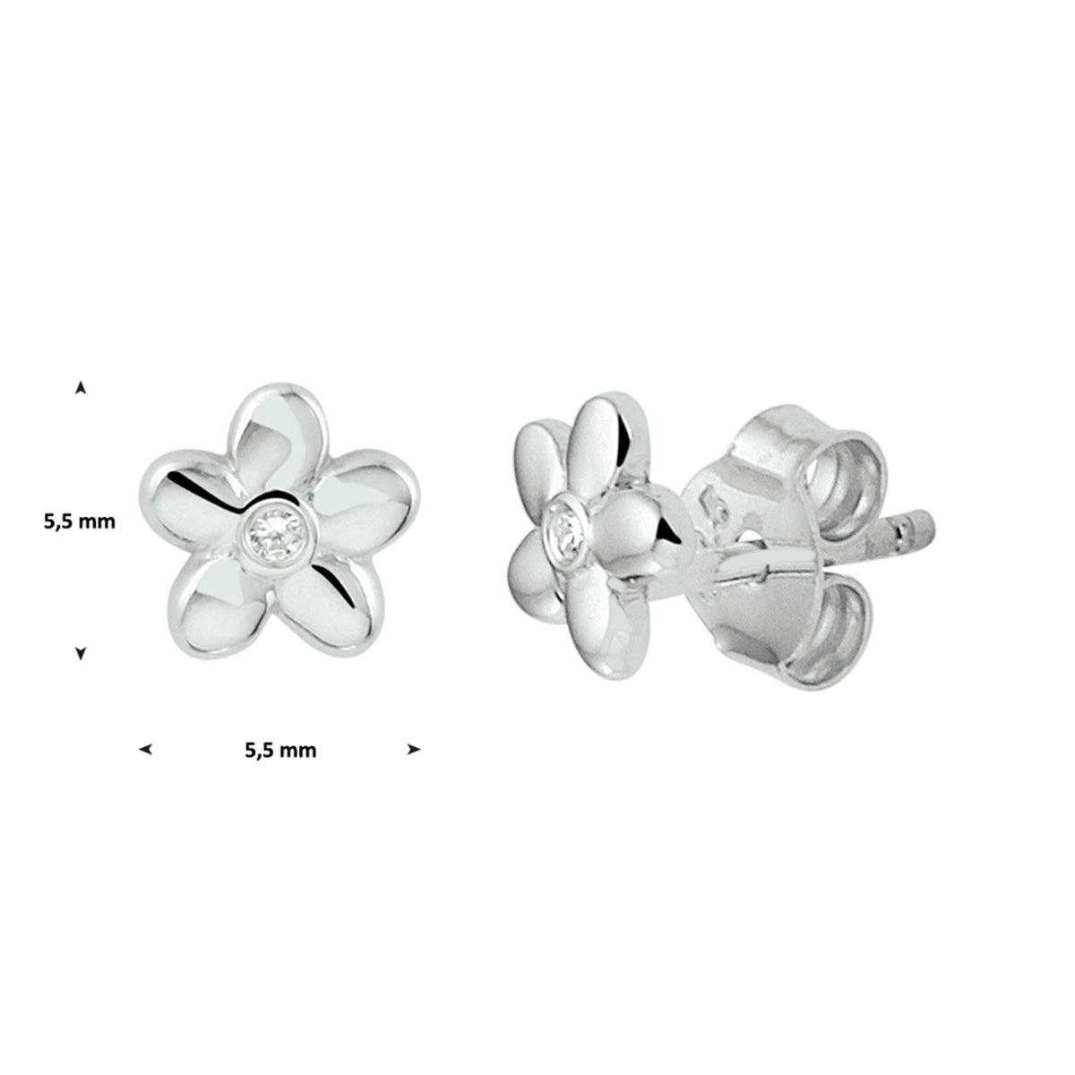 oorknoppen bloem zirkonia zilver gerhodineerd