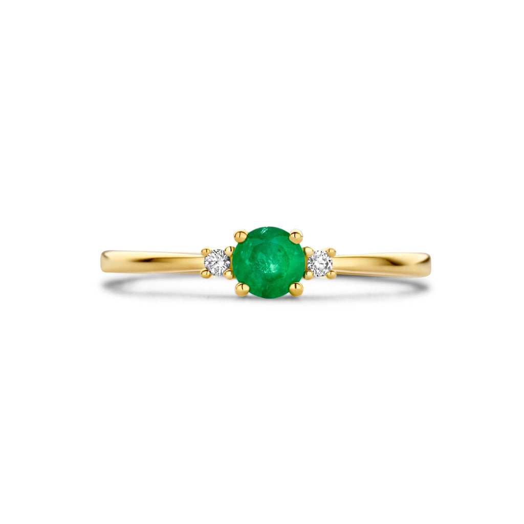 Ring Trilogie Smaragd und Diamant 0,03 ct (2x 0,015 ct) h p1 14 K Gelbgold