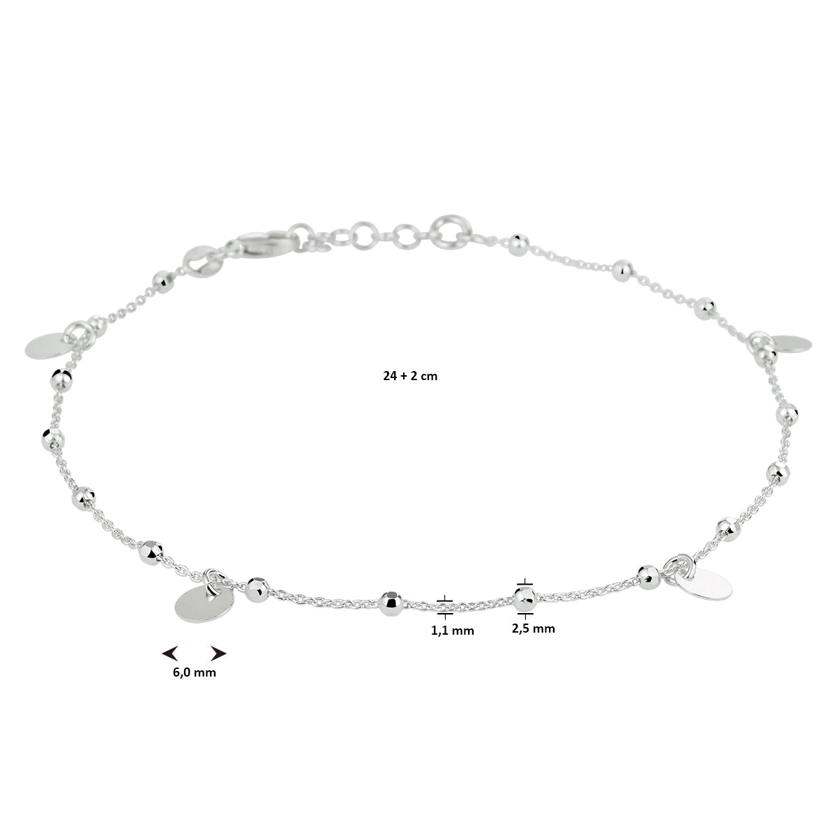 Fußkettchen Kreise 24 + 2 cm Silber rhodiniert
