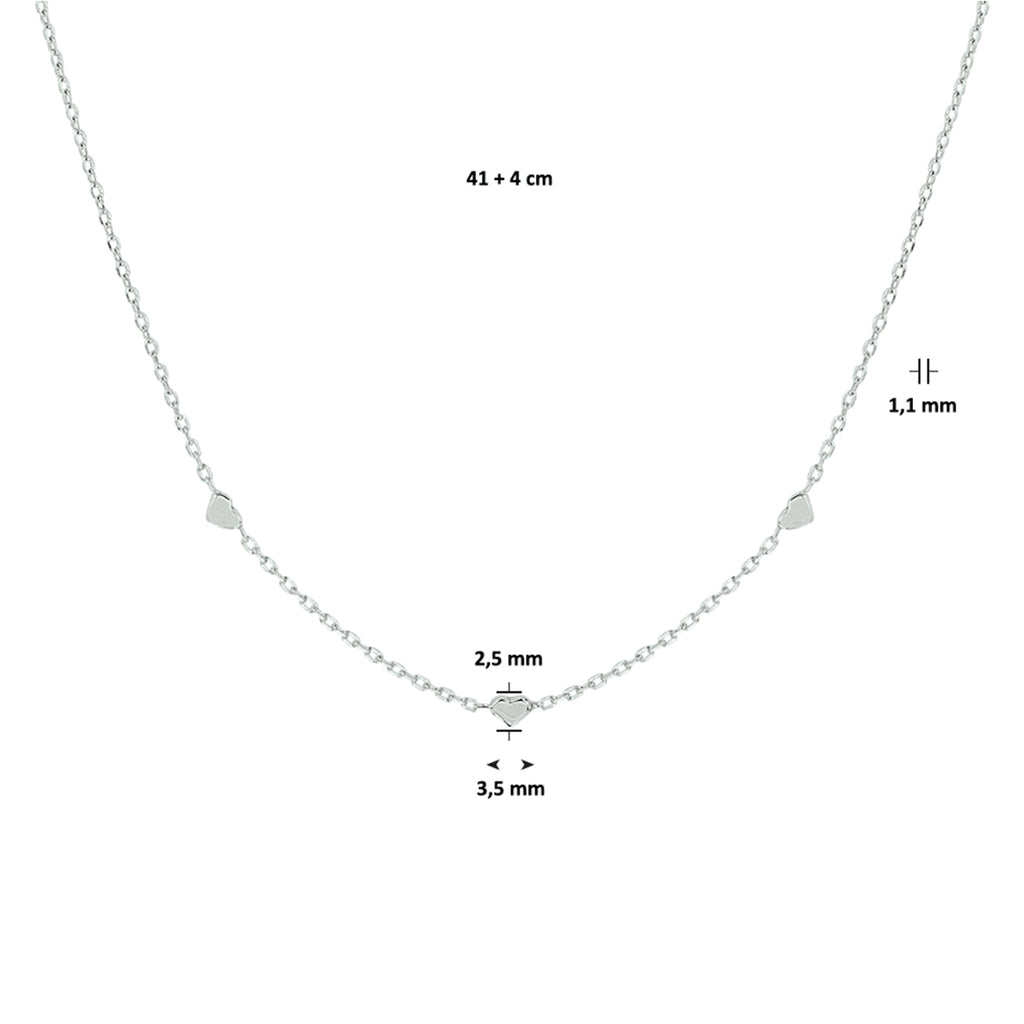 Halskette Herzen 41 + 4 cm Silber rhodiniert