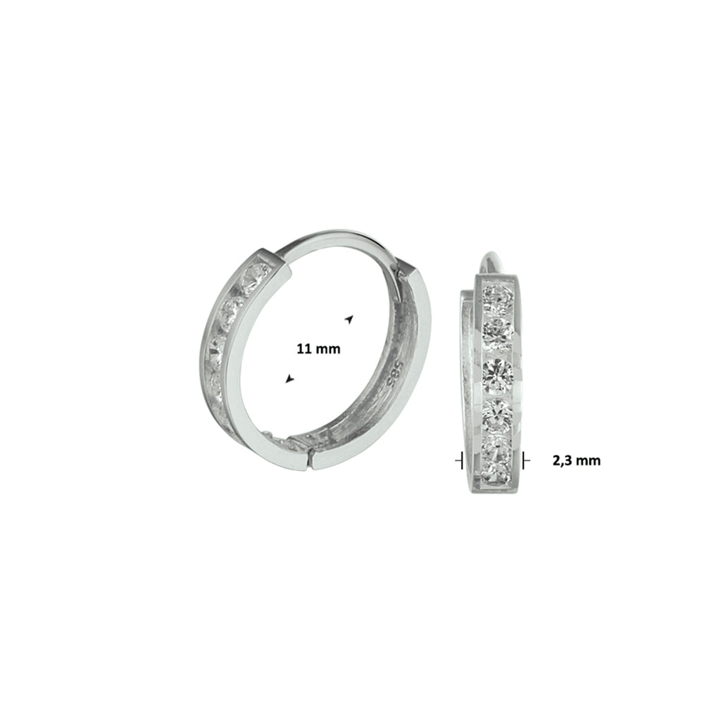 klapoorringen zirkonia 14K witgoud