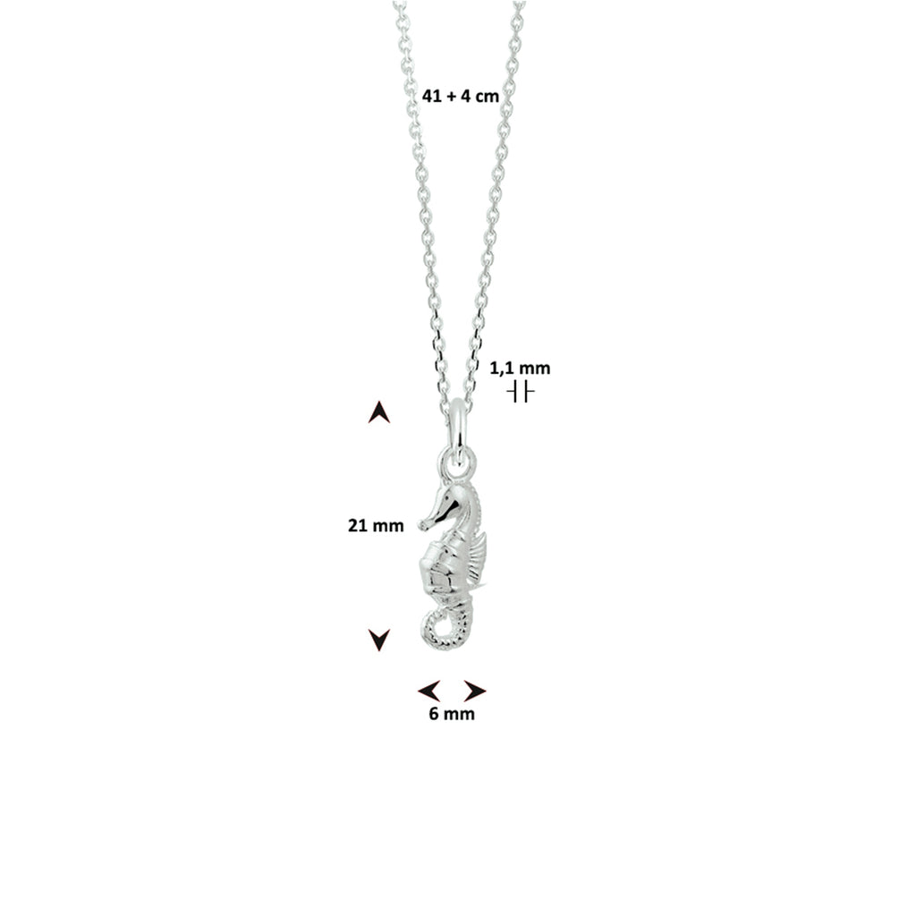 collier zeepaard 41 + 4 cm zilver wit