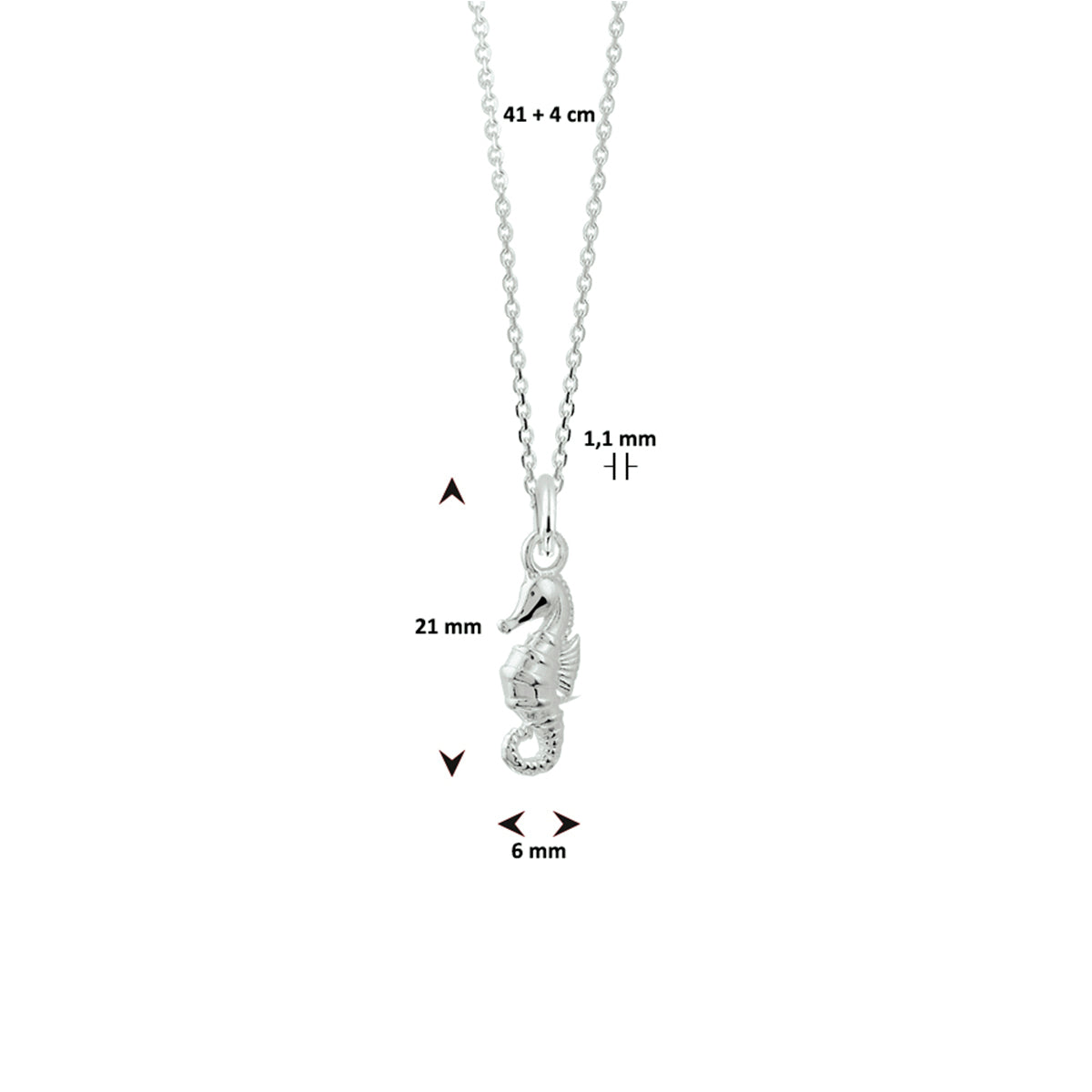 collier zeepaard 41 + 4 cm zilver wit