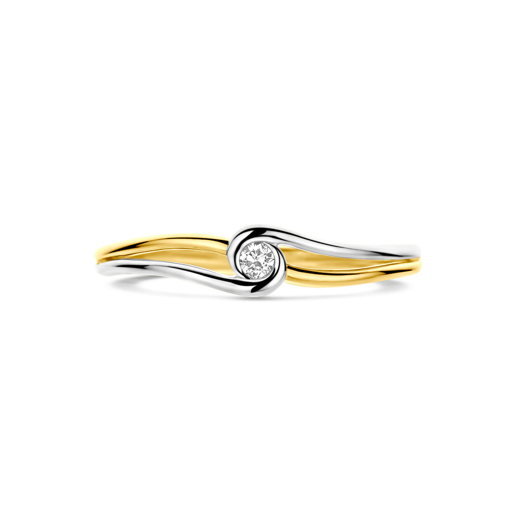 ring diamant 0.04ct h si 14K bicolor goud geel/wit