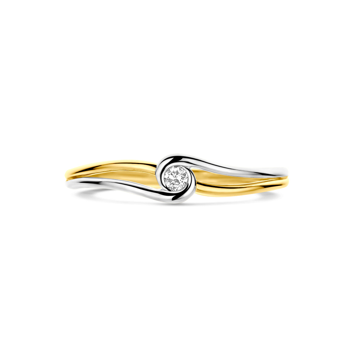 ring diamant 0.04ct h si 14K bicolor goud geel/wit