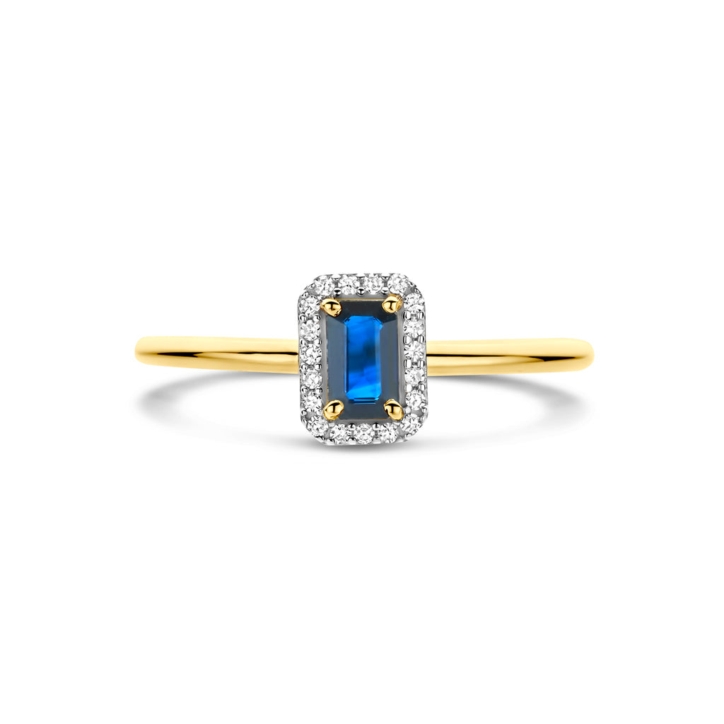 ring saffier en diamant 0.06ct h si 14K geelgoud