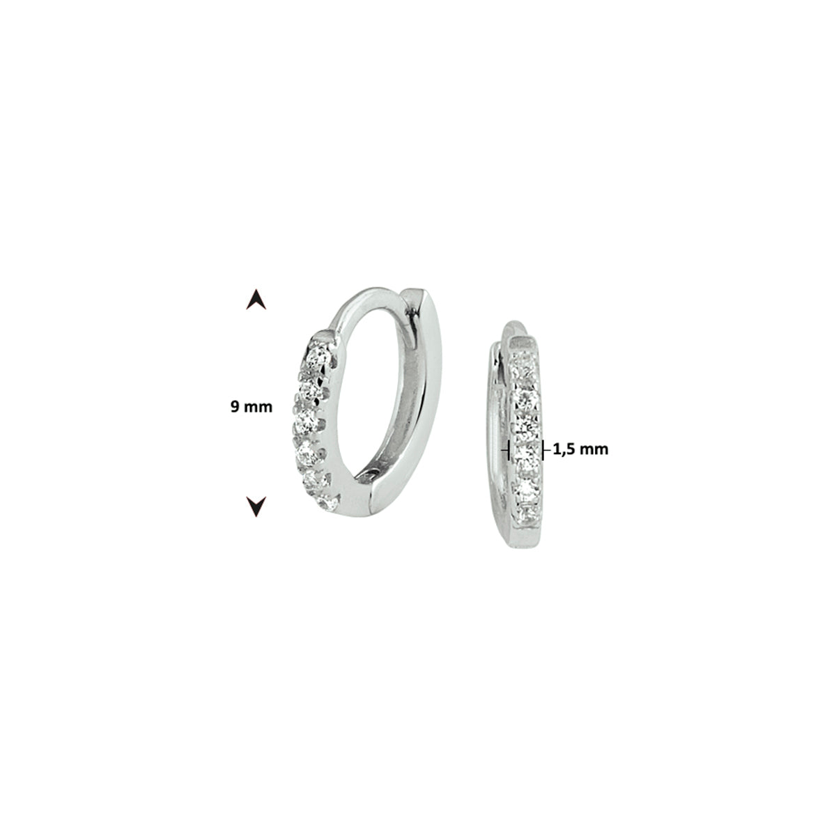 klapoorringen zirkonia zilver gerhodineerd