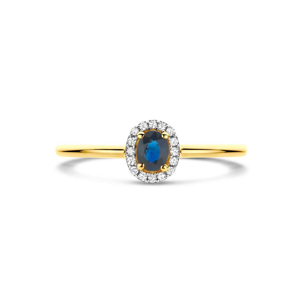 ring saffier en diamant 0.05ct h si 14K geelgoud