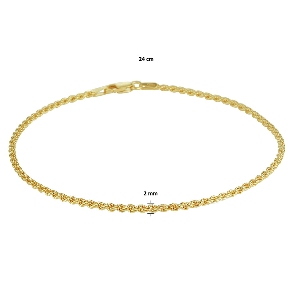 Fußkettchen 2 mm 24 cm 3 Mikron Silber vergoldet (gelb)