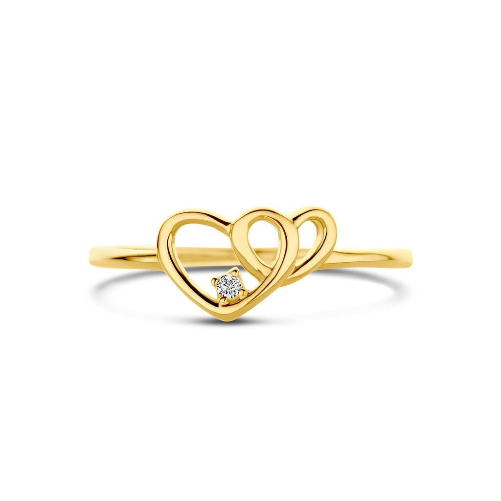 Ring Herzen und Zirkonia 14K Gelbgold