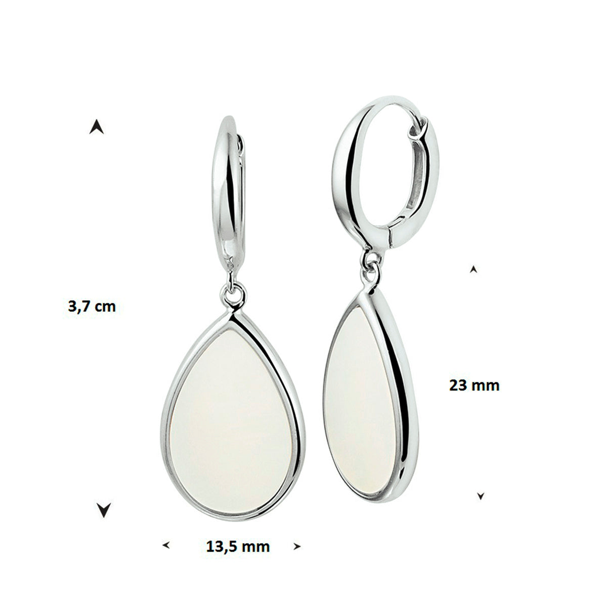 klapoorringen parelmoer zilver gerhodineerd