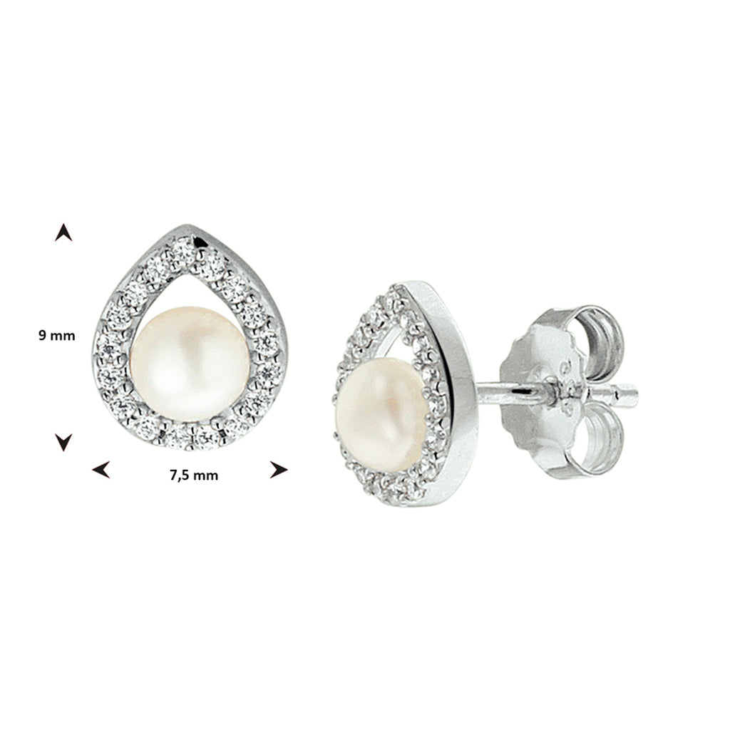 Ohrstecker Perle und Zirkonia Silber rhodiniert
