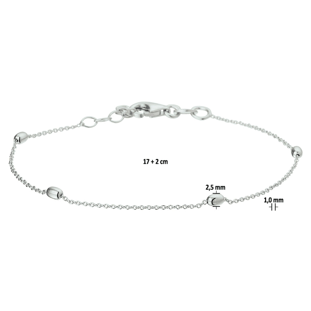 armband bolletjes 1,0 mm 17 + 2 cm zilver gerhodineerd