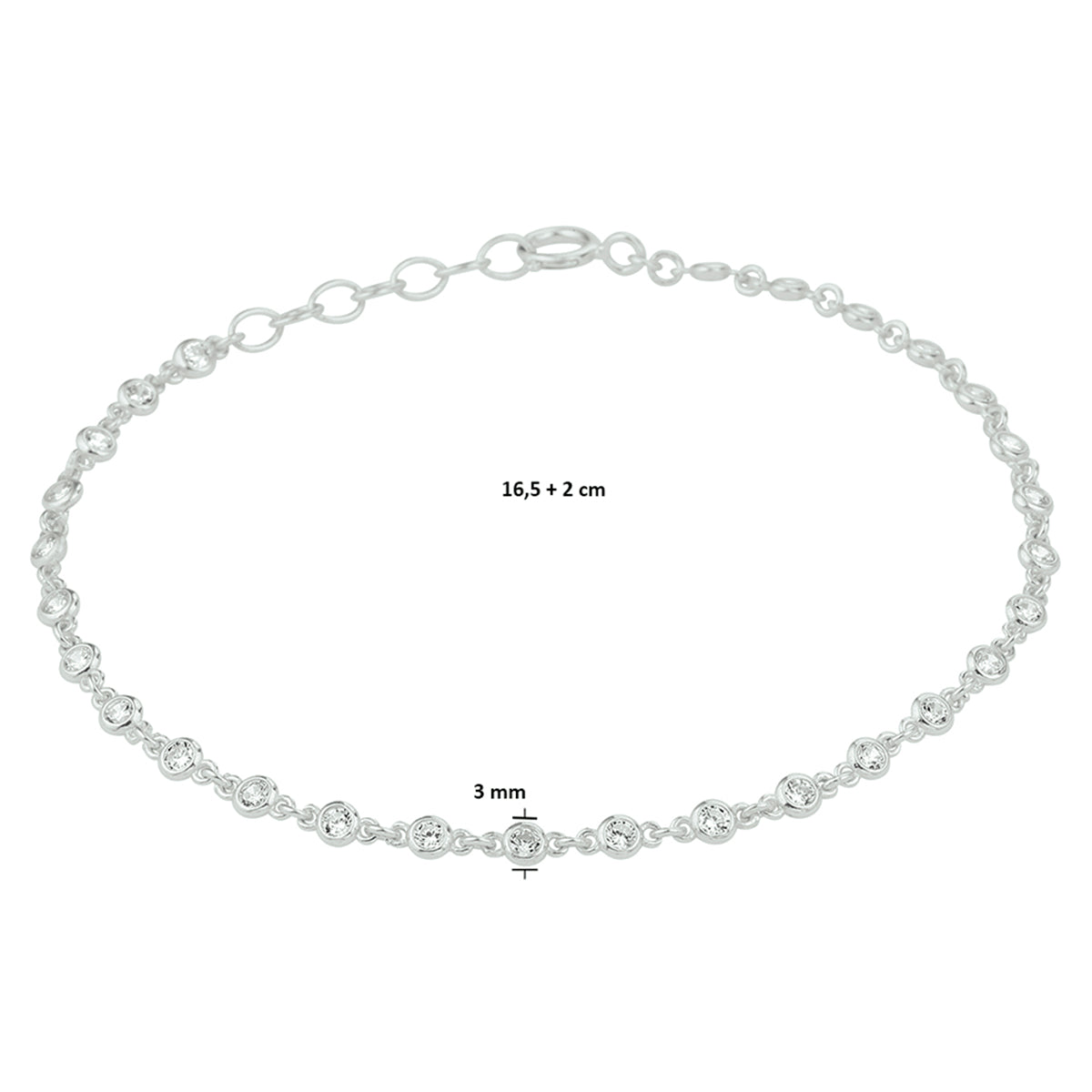 Armband Zirkonia 16,5 + 2 cm Silber rhodiniert