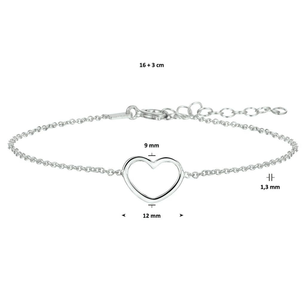 Armband Herz 1,3 mm 16 + 3 cm Silber rhodiniert