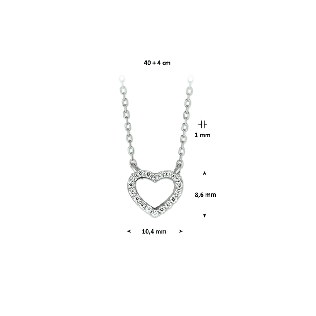 Halskette Herz Zirkonia 1,0 mm 40 + 4 cm Silber rhodiniert