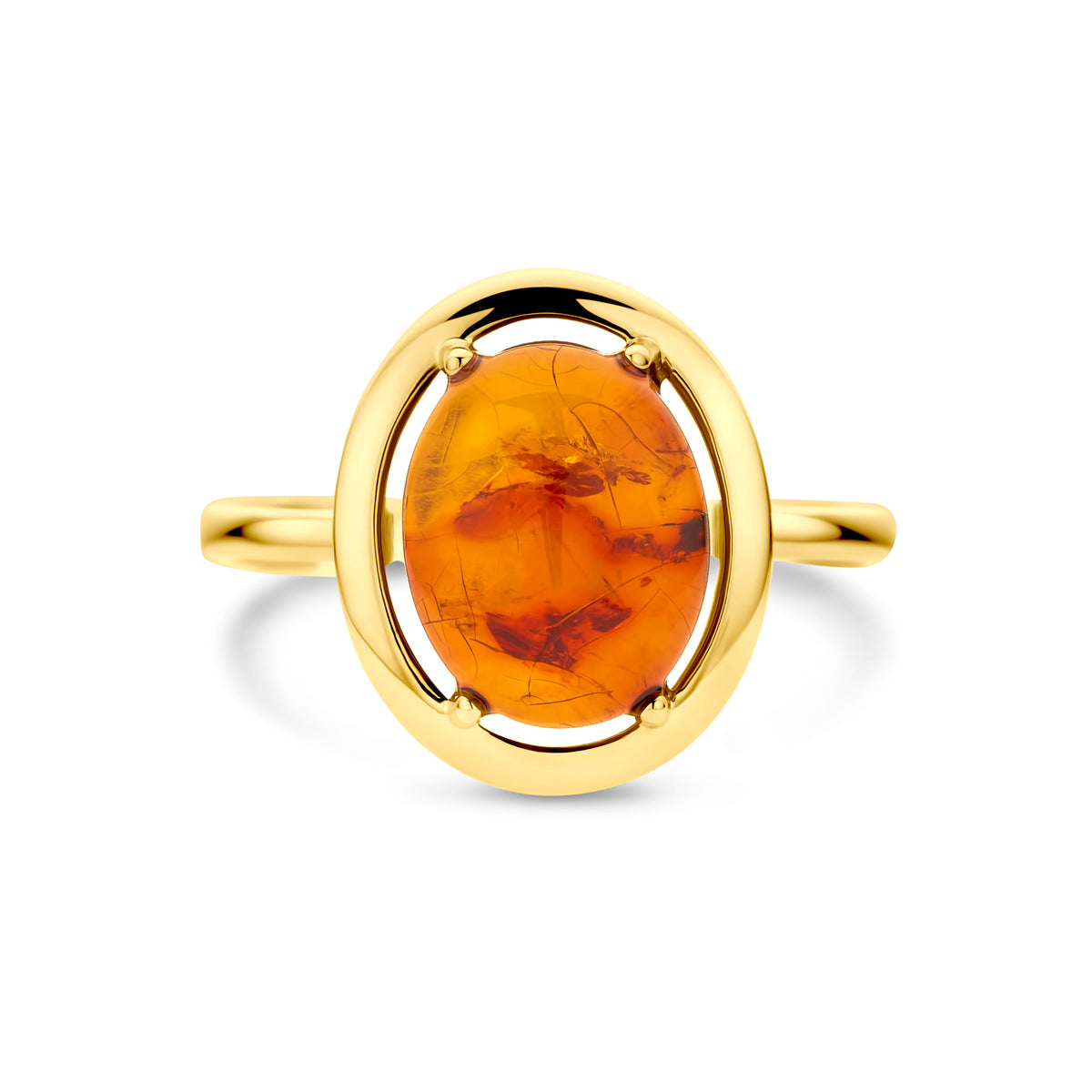 ring amber 14K geelgoud