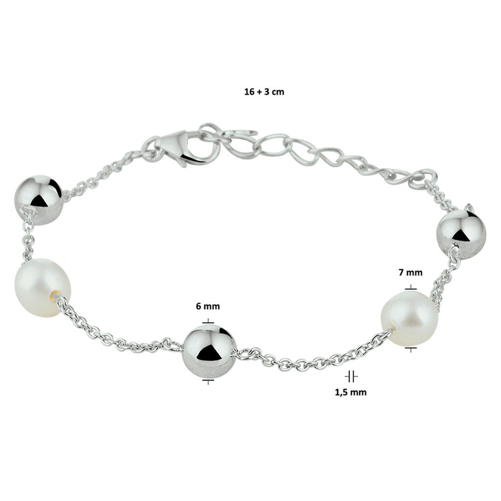 armband parel 16 + 3 cm zilver gerhodineerd