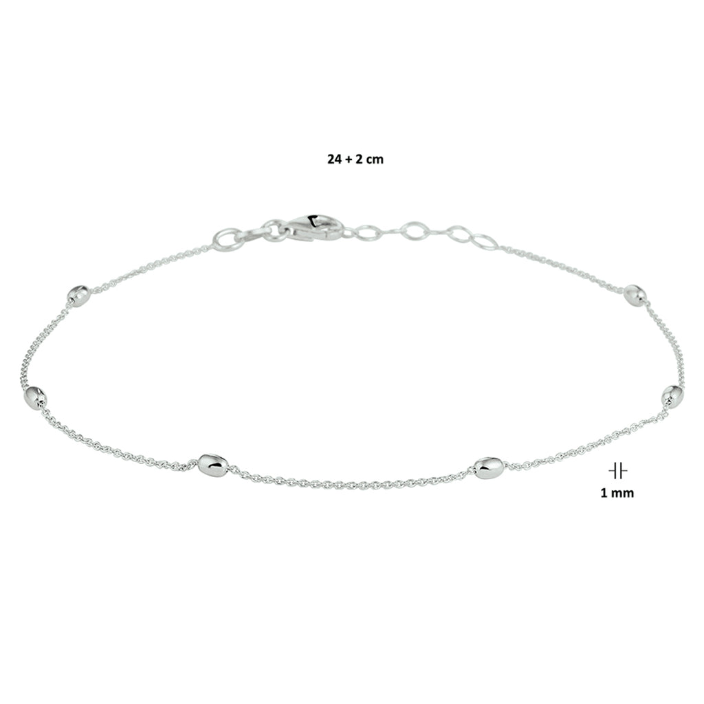 Fußkettchenperlen 2,5 mm 24 + 2 cm Silber rhodiniert