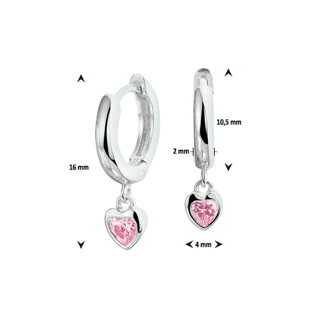 klapoorringen hart roze zirkonia zilver gerhodineerd