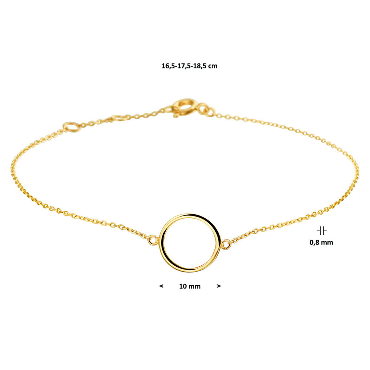armband rondje 16,5 - 17,5 - 18,5 cm 14K geelgoud