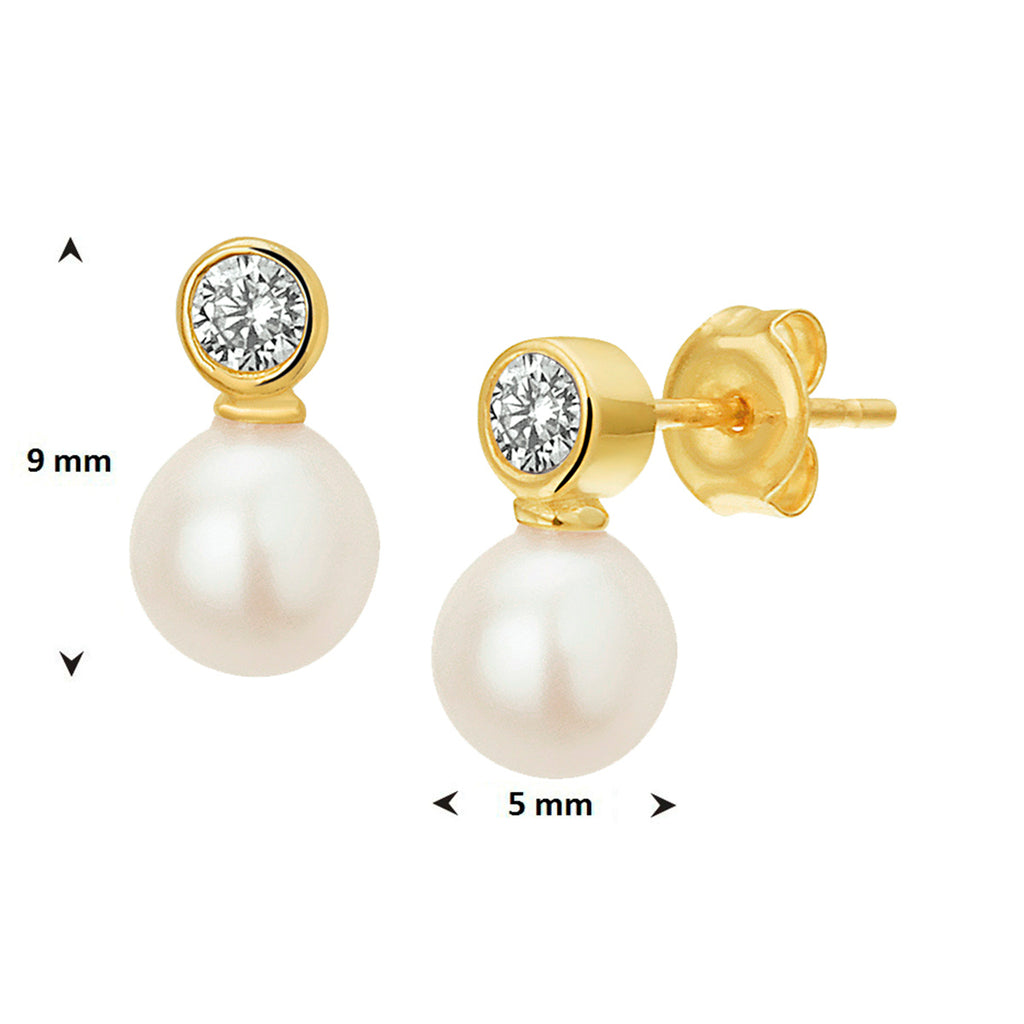 Ohrstecker Perle und Zirkonia 14K Gelbgold