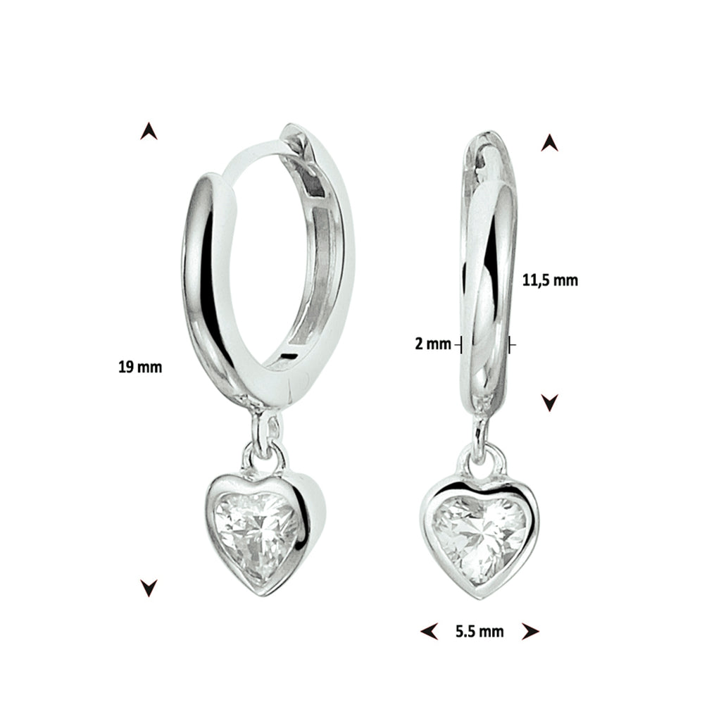 klapoorringen hart zirkonia zilver gerhodineerd