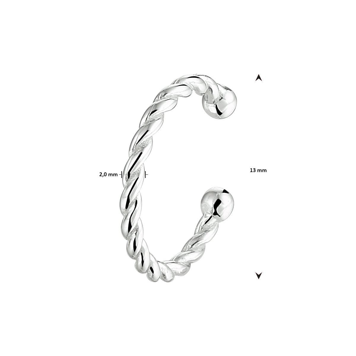 earcuff gedraaid 13 mm zilver gerhodineerd
