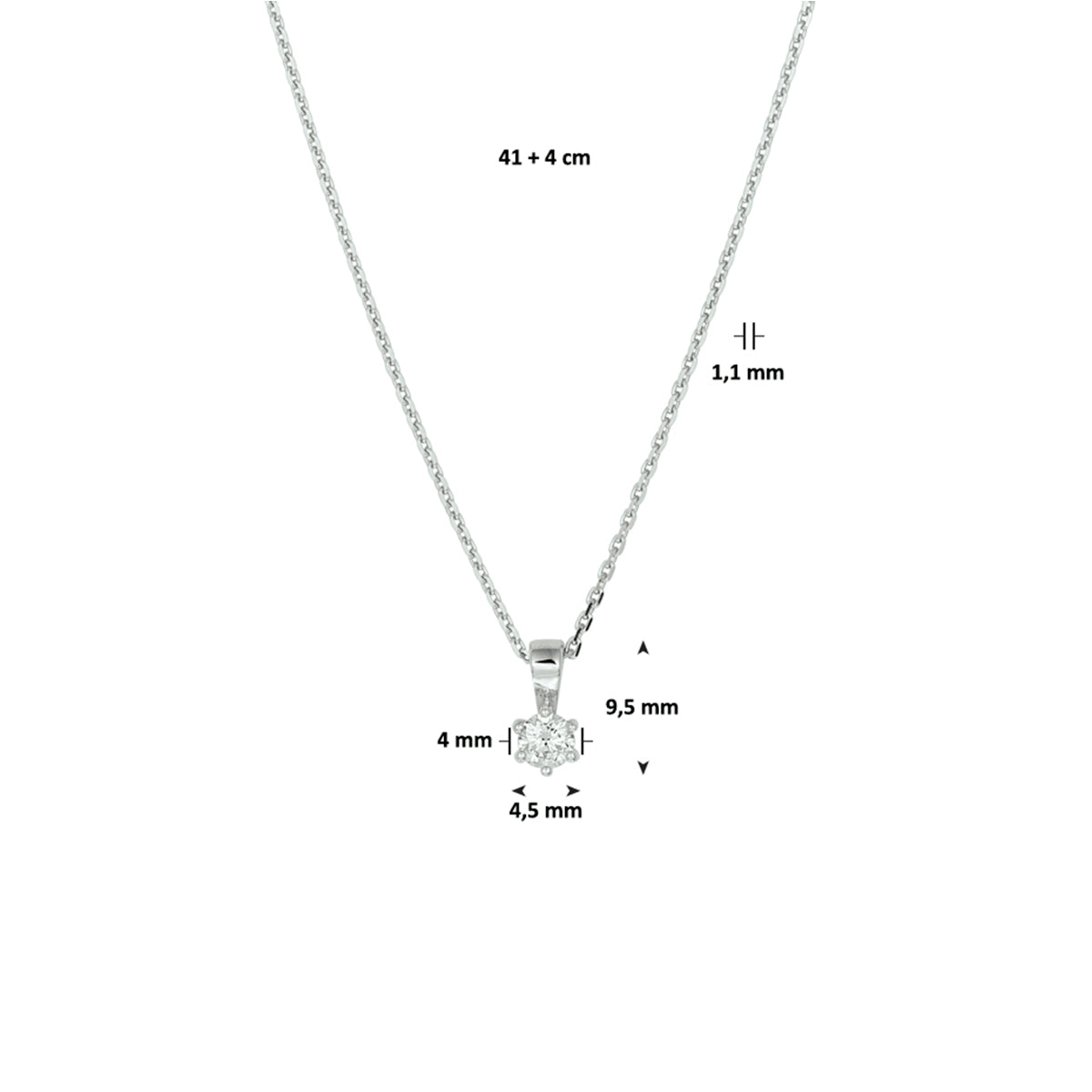 Halskette Zirkonia 41 + 4 cm Silber rhodiniert