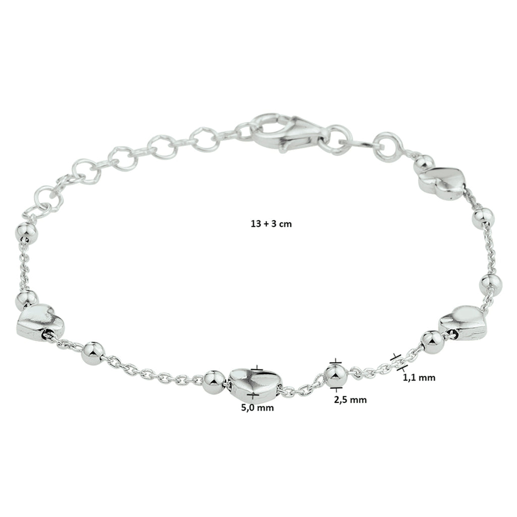 armband hartjes 13 + 3 cm zilver gerhodineerd