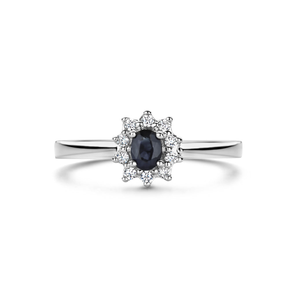 ring saffier en zirkonia 14K witgoud