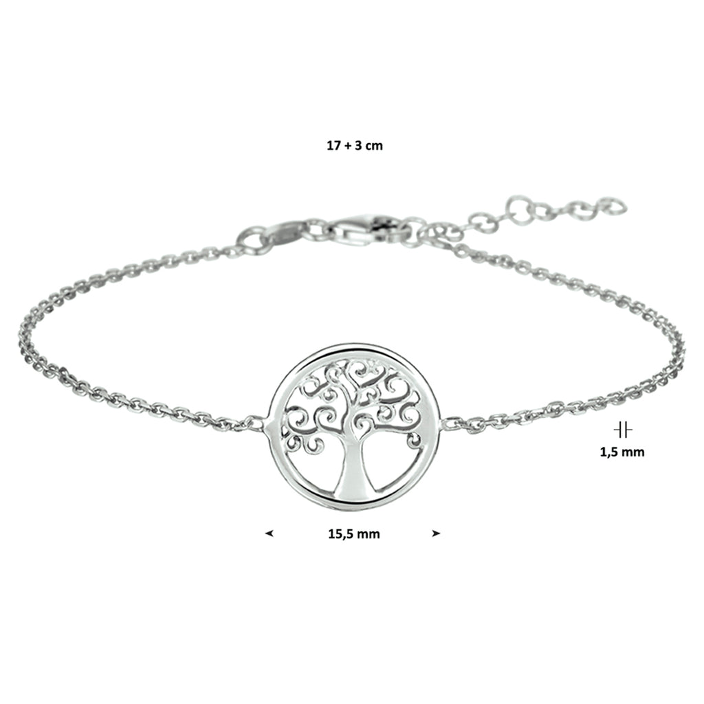 armband levensboom 1,5 mm 17 + 3 cm zilver gerhodineerd