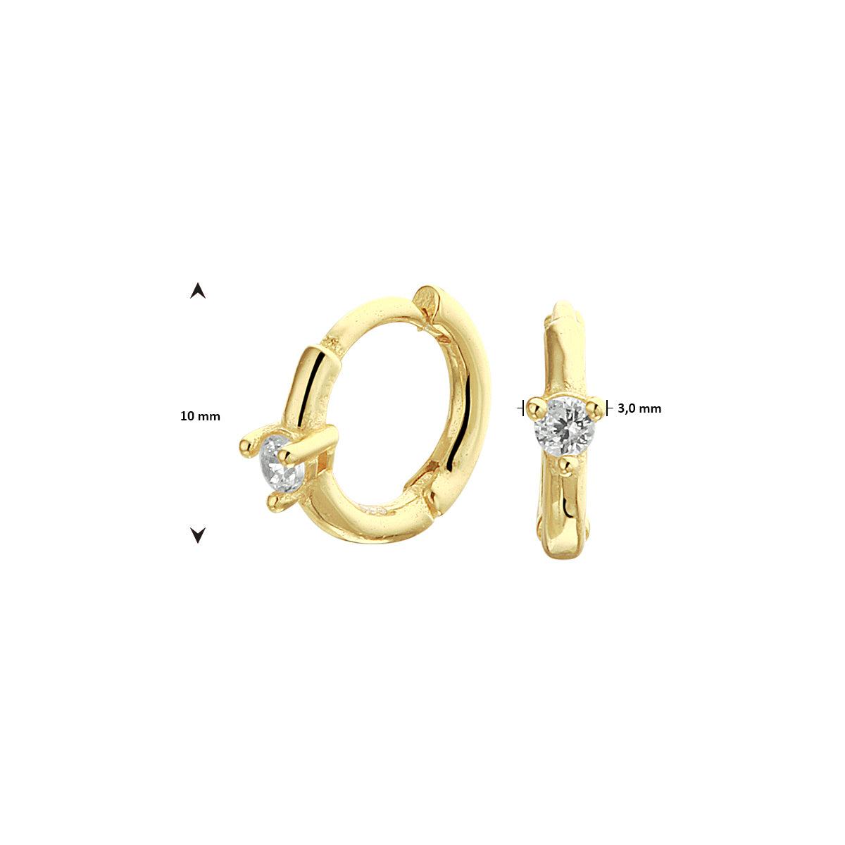 klapoorringen zirkonia zilver verguld (geel)