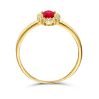 Ring roter und weißer Zirkonia Halo 14K Gelbgold